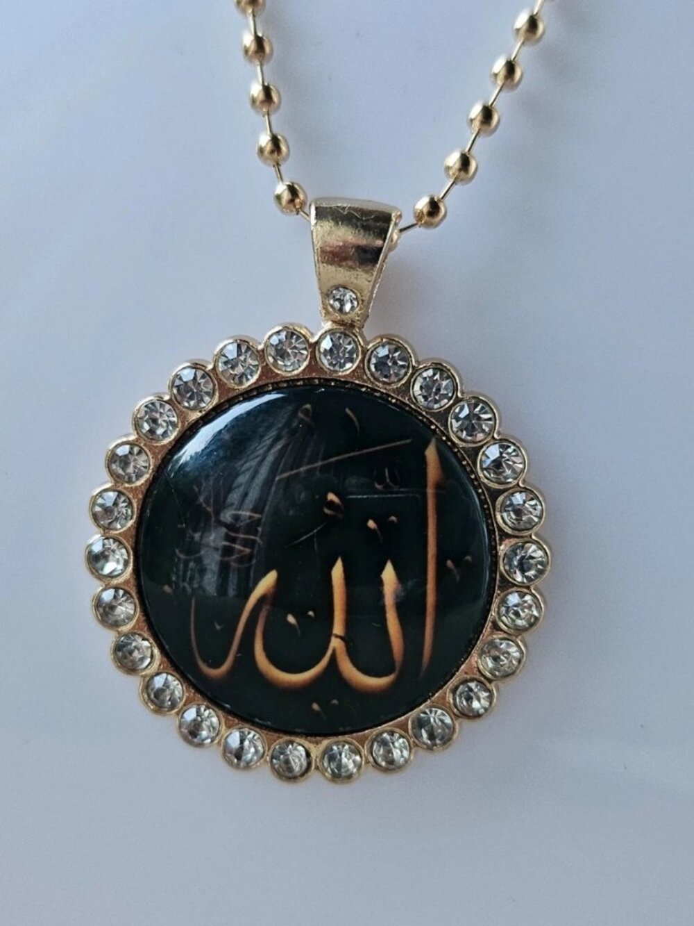 ALLAH Pendant Necklace Cobochon Gold Tone Chain Fashion Jewelry Religious Islam - Picture 3 of 11